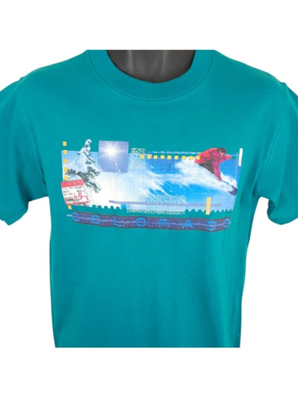 Vintage Ski Colorado T Shirt Mens Size Small Blue Y2K Snowboarding